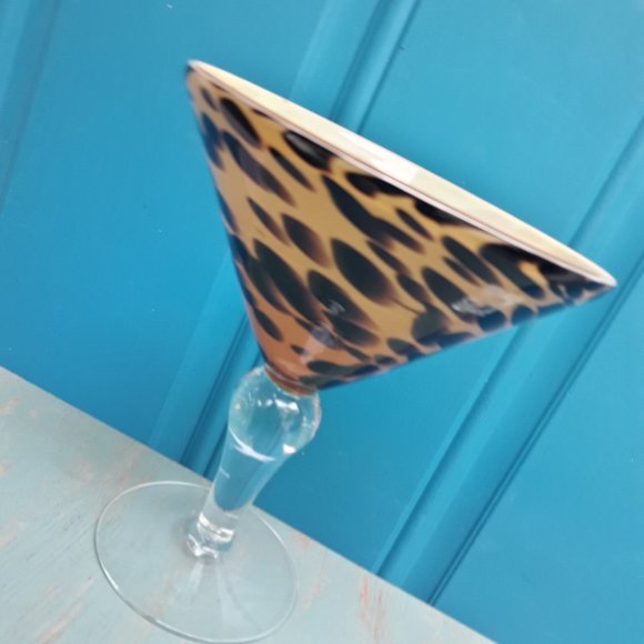 Hand Blown Glass Martini Cocktail Barware Animal Print Oversized Party Drinking - Picture 5 of 16